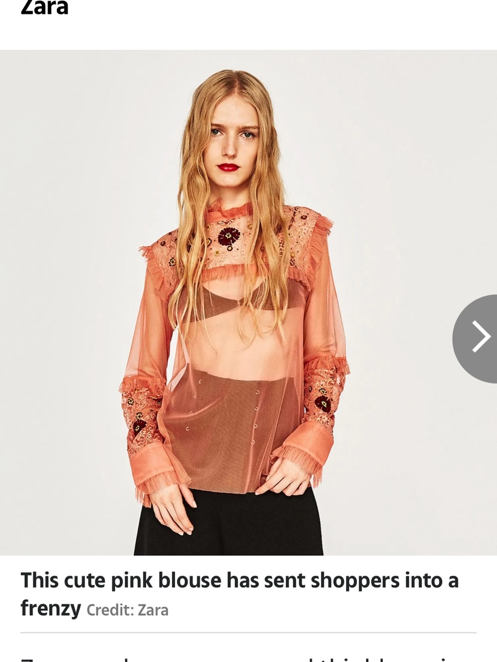 Zara Coral Sheer Embroidered Ruffle Blouse boho costal party beach